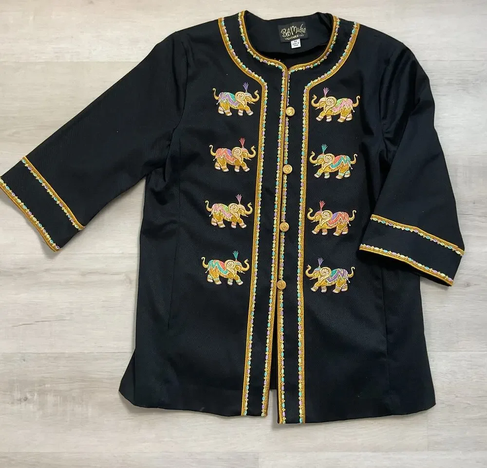 Bob Mackie Wearable Art Embroidered Elephant Jacket Womens Medium